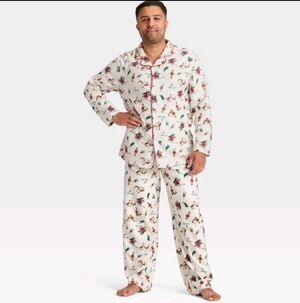 Men's Grinch Print Long Sleeve Shirt and Pants Holiday Matching Family PajamaSet